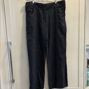 VGUC Terraware Black Pinstripe wide leg linen blend Pants w front & back pockets